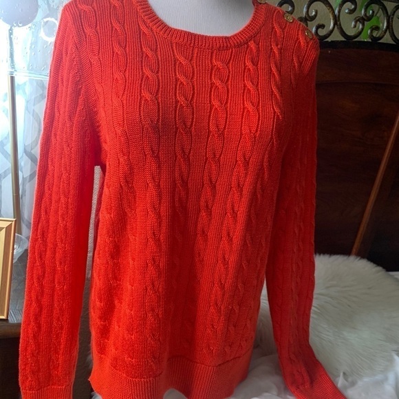 Lauren Ralph Lauren RedLs Sweater Shoulder Buttons - Picture 1 of 12